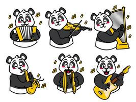 tecknad serie panda klistermärke spelar musik vektor