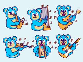 Koala Karikatur Aufkleber spielen Musik- vektor