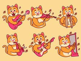 Katze Karikatur Aufkleber spielen Musik- vektor