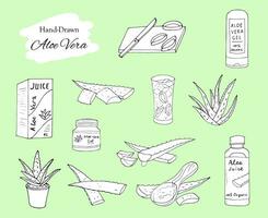 hand dragen aloe vera uppsättning vektor illustration, isolerat botanisk, kosmetisk och medicinsk illustration