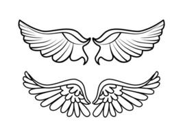 Flügel Federn, zwei Flügel Vektor Abbildung, a Paar von Flügel Dekor, isoliert auf ein Weiß Hintergrund