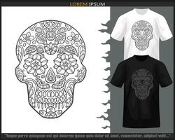 Schädel Kopf Mandala Kunst isoliert auf schwarz und Weiß t Shirt. vektor
