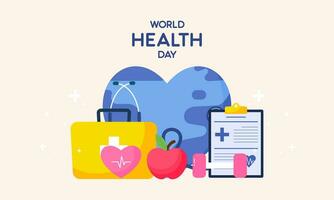 Vektor Grafik feiern Welt Gesundheit Tag einschließlich medizinisch liefert Konzept