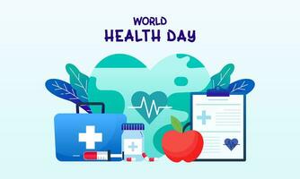 Vektor Grafik feiern Welt Gesundheit Tag einschließlich medizinisch liefert Konzept