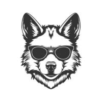 Wolf tragen Sonnenbrille, Jahrgang Logo Linie Kunst Konzept schwarz und Weiß Farbe, Hand gezeichnet Illustration vektor