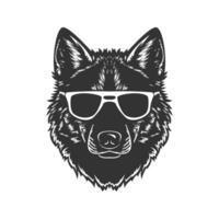 Wolf tragen Sonnenbrille, Jahrgang Logo Linie Kunst Konzept schwarz und Weiß Farbe, Hand gezeichnet Illustration vektor