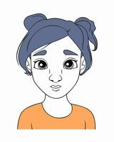 ein Karikatur Mädchen mit ein Pferdeschwanz und Blau Augen vektor
