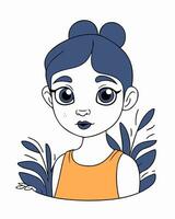 ein Karikatur Mädchen mit Blau Augen und ein Blau Hemd vektor