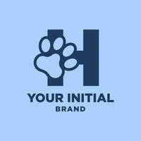 Brief h Pfote drucken Hund Fuß Silhouette im Negativ Raum Initiale Vektor Logo Design