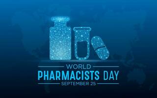 Welt Apotheker Tag auf September 25 ist ein Feier von jeder Apotheker, pharmazeutische Wissenschaftler. niedrig poly Stil Design. geometrisch Hintergrund. isoliert Vektor Illustration.
