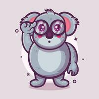 geni koala djur- karaktär maskot med tror uttryck isolerat tecknad serie i platt stil design vektor