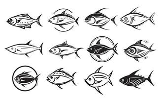 Fisch einstellen Symbole skizzieren Hand gezeichnet Logo Vektor Illustration