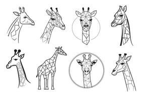 einstellen Logo Kopf Giraffe skizzieren Hand gezeichnet Vektor Illustration