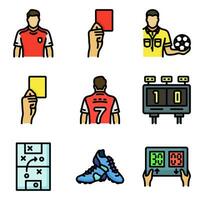 Fußball Symbol Satz, im farbig Gliederung Stil, einschließlich Karte, Schiedsrichter, Spieler, und Schuh. geeignet zum Sport und Fußball braucht. vektor