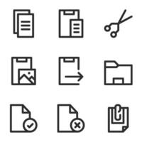 dokumentieren und Dateien Symbol Satz, im Linie Stil, beinhaltet Kopieren, schneiden, Paste, Anhang, Dateien und Ordner. geeignet zum Geschäft braucht, Büros und Arbeitsplätze. vektor