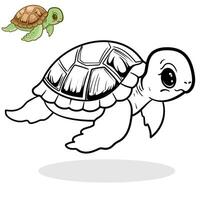 tecknad serie sköldpadda svart och vit illustration för färg bok och maskot, klistermärke, färg bok, barn bok, tecken, ikon, eller några design du vilja vektor