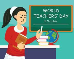 illustration vektor grafisk av de kvinna lärare är förklara de lektion i främre av de klass, perfekt för internationell dag, värld lärare dag, fira, hälsning kort, etc.