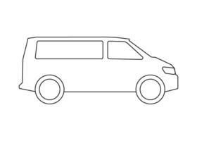 Auto Minivan Transport Modell- Färbung Linie Symbol. besitzen Passagier Transport, Automobil zum Reise. Vektor Zeichen Gliederung Illustration