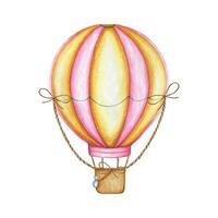 hand dragen vattenfärg illustration av luft ballong i gul, rosa färger. idealisk för barns grafik, affischer, inbjudningar vektor