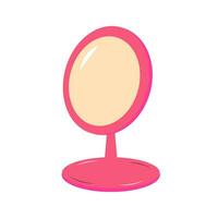 söt tecknad serie rosa spegel. runda spegel för applicering smink och skönhet vägledning. mode glamour ikon. vektor