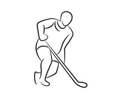 hockey spelare hand dragen linje illustration vektor