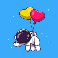 söt astronaut flytande med kärlek ballong tecknad serie vektor ikon illustration. vetenskap teknologi ikon begrepp isolerat premie vektor. platt tecknad serie stil