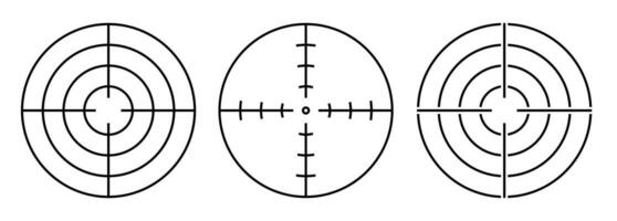 einstellen von Symbole. optisch Sehenswürdigkeiten, Ziel und Ziel im Fadenkreuz. schwarz und Weiß Vektor