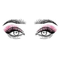 Augen mit lange Wimpern, Rosa Schatten, Vektor Illustration