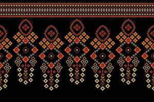 ethnisch geometrisch Stoff Muster Kreuz Stich.ikat Stickerei ethnisch orientalisch Pixel Muster schwarz Hintergrund. abstrakt, vektor, illustration. Textur, Kleidung, Rahmen, Dekoration, Motive, Seide Hintergrund. vektor