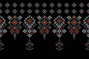 ethnisch geometrisch Stoff Muster Kreuz Stich.ikat Stickerei ethnisch orientalisch Pixel Muster schwarz Hintergrund. abstrakt, vektor, illustration. Textur, Kleidung, Rahmen, Dekoration, Motive, Seide Hintergrund. vektor