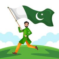 jung Patriot Junge Stehen und genießen mit das Flagge von Pakistan. Unabhängigkeit Tag Pakistan Konzept. vektor