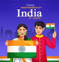 stock vektor illustration av 15:e augusti Indien Lycklig oberoende dag. mall design för affisch, baner, flygblad, och hälsning kort.