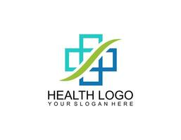 modernes medizinisches Logo im Gesundheitswesen. blaues und grünes geometrisches lineares abgerundetes Kreuzzeichen Gesundheitssymbol Unendlichkeitsstil isoliert auf dunklem Hintergrund. flaches Vektor-Logo-Design-Vorlagenelement. vektor