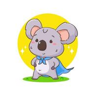 süß Held Koala Bär Karikatur Charakter. bezaubernd kawaii Tier Vektor Illustration. isoliert Weiß Hintergrund.