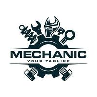 Jahrgang Mechaniker Logo Vektor Illustration.