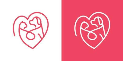 Tier Haustier Element Logo Design kombiniert mit Herz vektor
