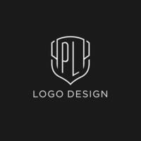 första pl logotyp monoline skydda ikon form med lyx stil vektor