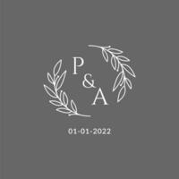 första brev pa monogram bröllop logotyp med kreativ löv dekoration vektor