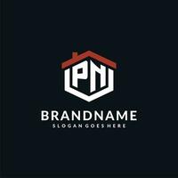 Initiale Brief pn Logo mit Zuhause Dach Hexagon gestalten Design Ideen vektor