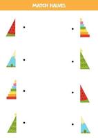 Teile von dreieckigen Objekten aufeinander abstimmen. logisches Spiel für Kinder. vektor