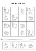 Sudoku-Spiel für Kinder mit süßen schwarz-weißen Nutztieren. vektor