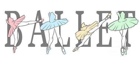 Ballett-Set. Ballerina in Spitzenschuhen und einem Tutu. die Beine der Tänzerin. Strichzeichnungen. vektor