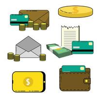 plånbok pengar finansiera, företag och bank ikoner vektor