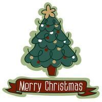 vykort med en jul träd dekorerad med en krans och en stjärna, traditionell jul vektor illustration. en vykort för de Semester i retro stil. tecknad serie objekt