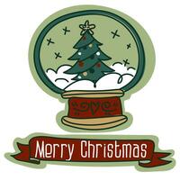 jul gåva kort med en glas boll med en jul träd i de snö, traditionell jul vektor illustration. en vykort för de Semester i retro stil. tecknad serie objekt