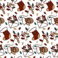nahtlos Weihnachten Muster mit festlich Elemente und ein rot Umriss. süß Textur von das Winter Urlaub Weihnachten, Neu Jahr. Drucken auf Textil- und Papier Design im retro Stil. Verpackung, Postkarten vektor