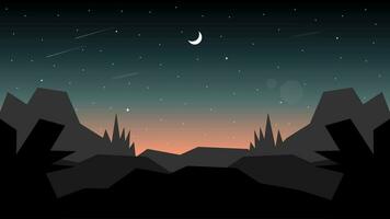 Vektor Illustration von ein Nacht Aussicht mit Felsen und Mond im das Himmel