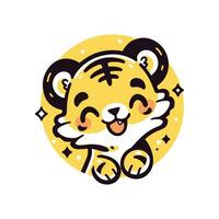 tiger logotyp design, tiger karaktär i platt stil, tiger vektor illustration för handelsvaror Kläder