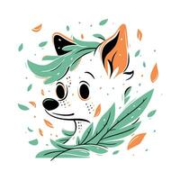 glücklich süß Hund Porträt isoliert auf Weiß Hintergrund, Hündchen Gekritzel Zeichen Illustration im eben Stil, komisch Hund Logo Vektor Design