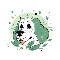 Lycklig söt hund porträtt isolerat på vit bakgrund, valp klotter tecken illustration i platt stil, rolig hund logotyp vektor design